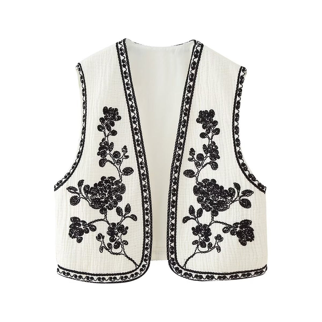 Femme Bestikket Vest med Blomsterdesign Stilla