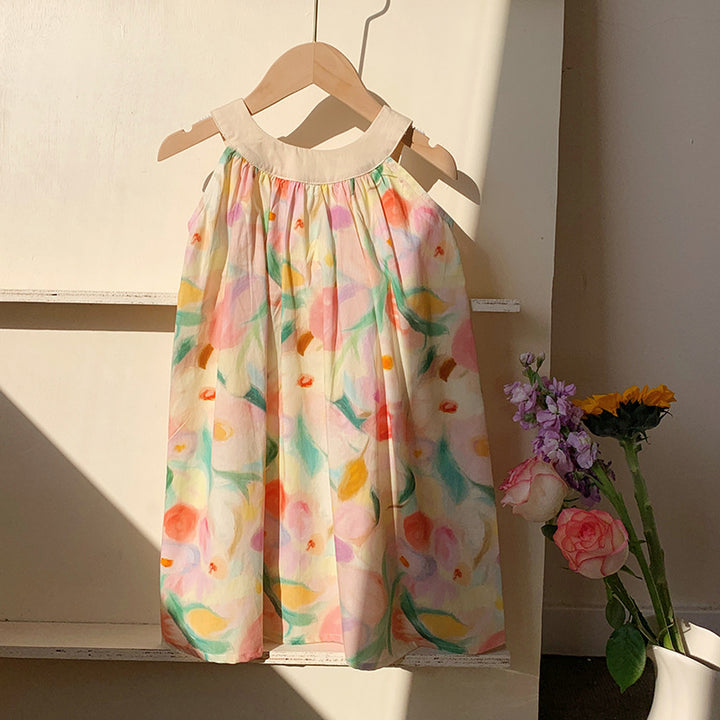 Pige Floral Print Solkjole med Volangudskæring Stilla