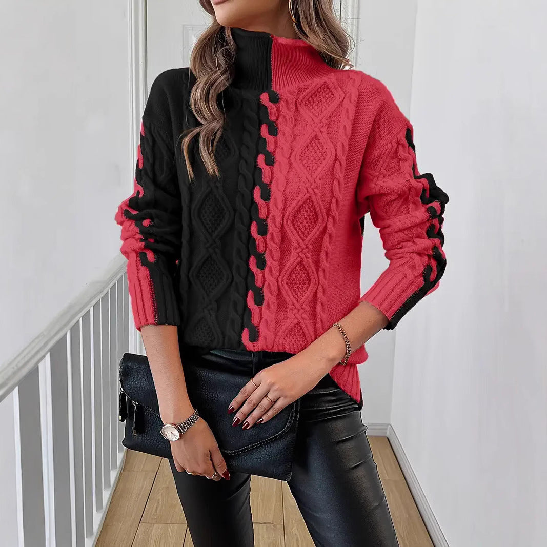 Damer grovstrikpullover med asymmetrisk design og højtstående krave Stilla