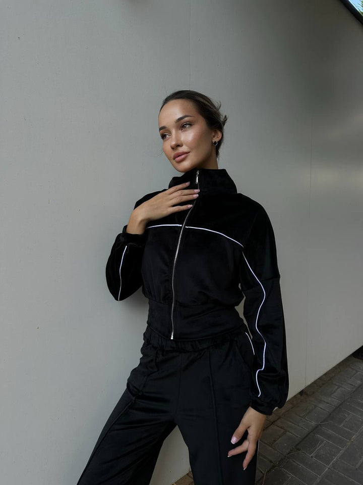 Kvinder Sporty Fleece Loungewear Sæt med Korte Jakke og Behagelige Bukser Skovae