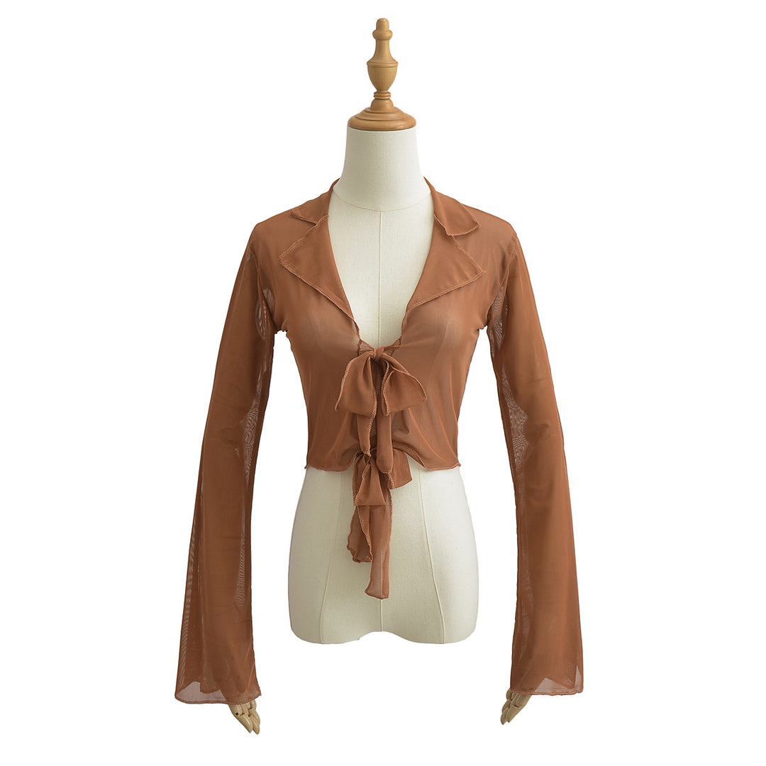 Damer stilfuld cropped bluse med flydende stof og ruffles detaljer Stilla