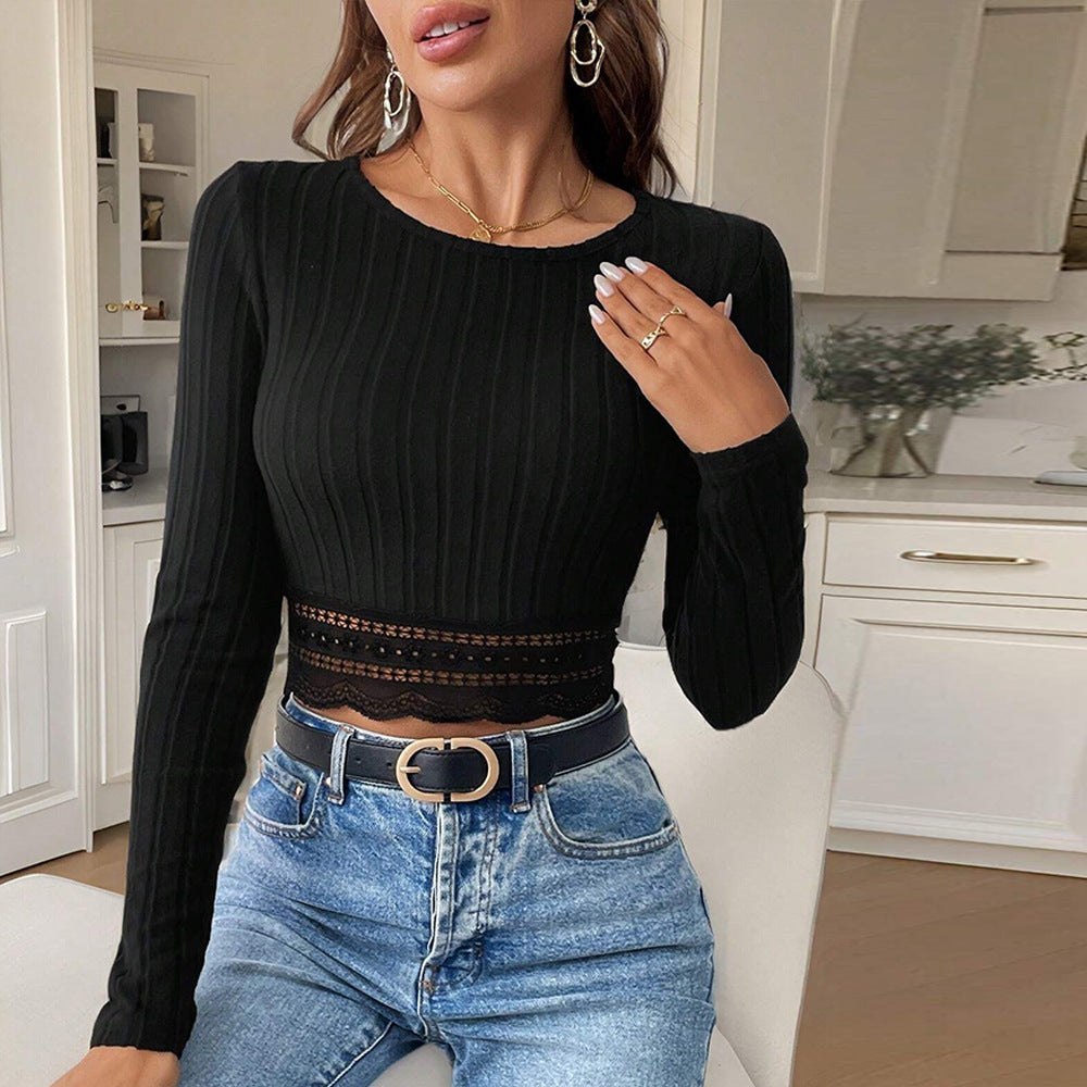Dame cropped langærmet med indviklede blonder detaljer Stilla