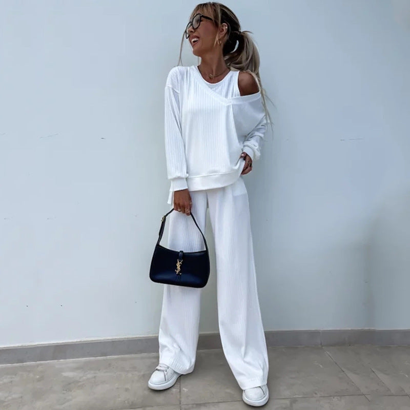 Kvindernes loungewear sæt med afslappet oversized sweater og brede ben bukser