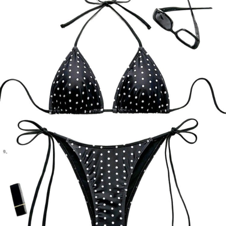 Dame triangle bikini med legende prikket design og justerbare stropper Skovae
