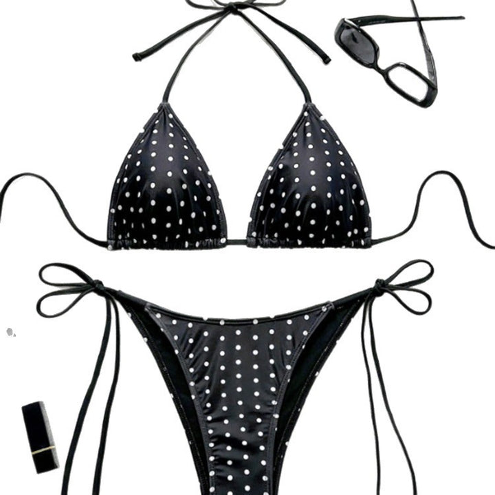 Dame triangle bikini med legende prikket design og justerbare stropper Skovae