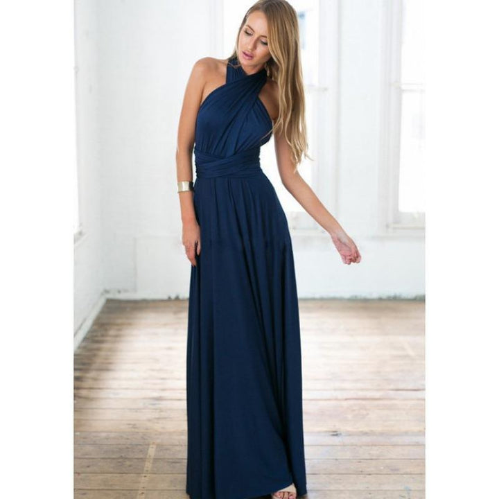 Dame maxikjole med draperet front og dyb V-udskæring Stilla