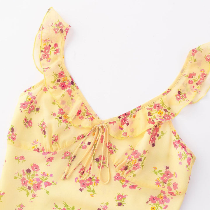 Dame Maxi-kjole med blomsterdekorative detaljer og justerbar taljesnor Stilla
