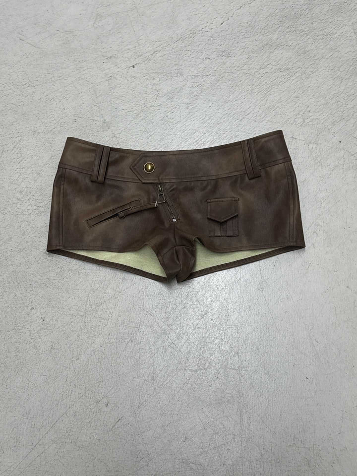 Damer kunstlæder-shorts med dekorative lynlåse og stilfulde lommer Skovae