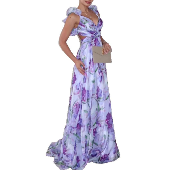 Kvindernes maxi kjole i romantisk vintage stil med en flydende nederdel og flæse detaljer