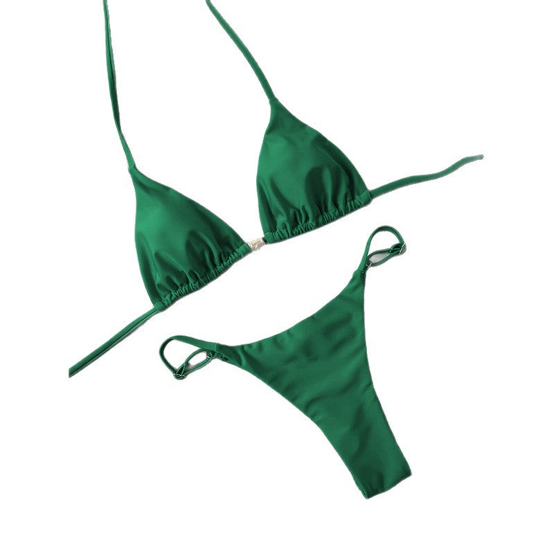 Dame Triangel-Bikini-sæt med justerbare stropper og sømløst design Skovae
