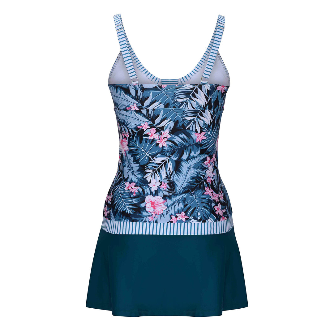 Dame Bade-Blusenset med floralt design og figursyet nederdel Stilla