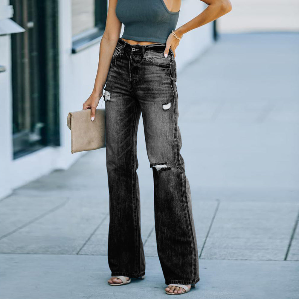 Dame Flared Jeans med Destroyed-detaljer og høj talje Stilla