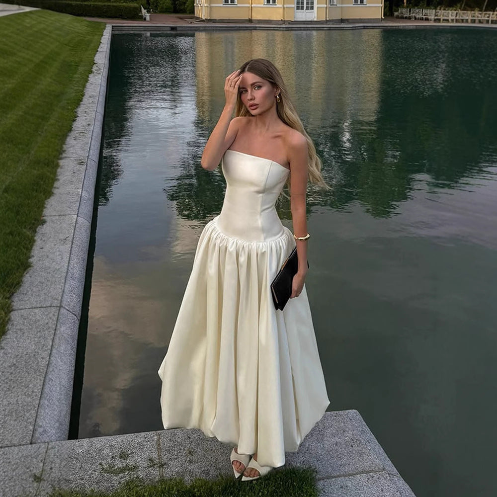 Dame Elegant Talje kjole med skulderfri design Stilla
