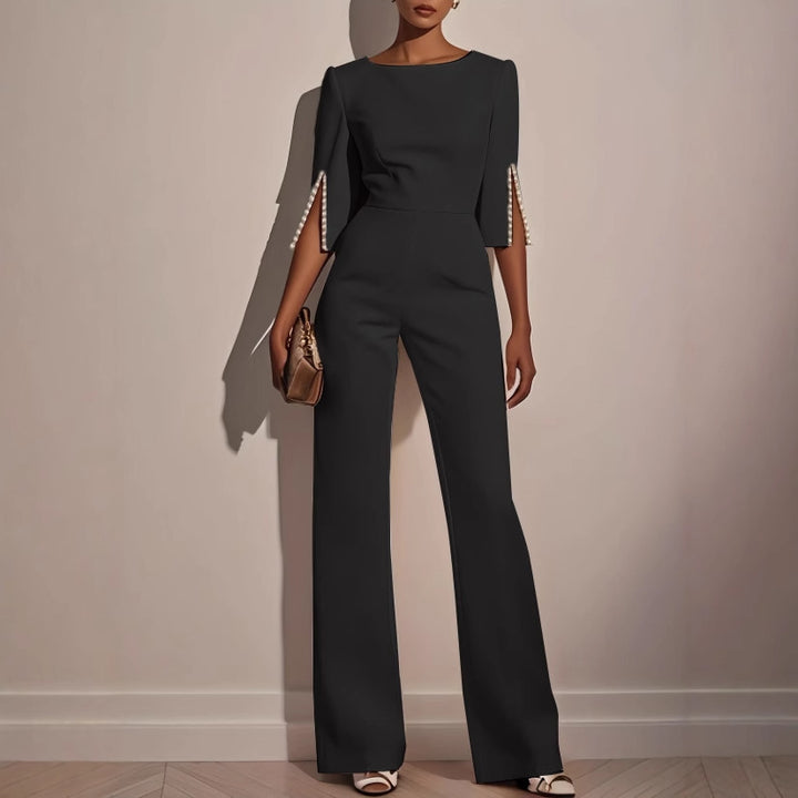 Damer Elegant Jumpsuit med dekorative perleærmer og bred bukse Stilla