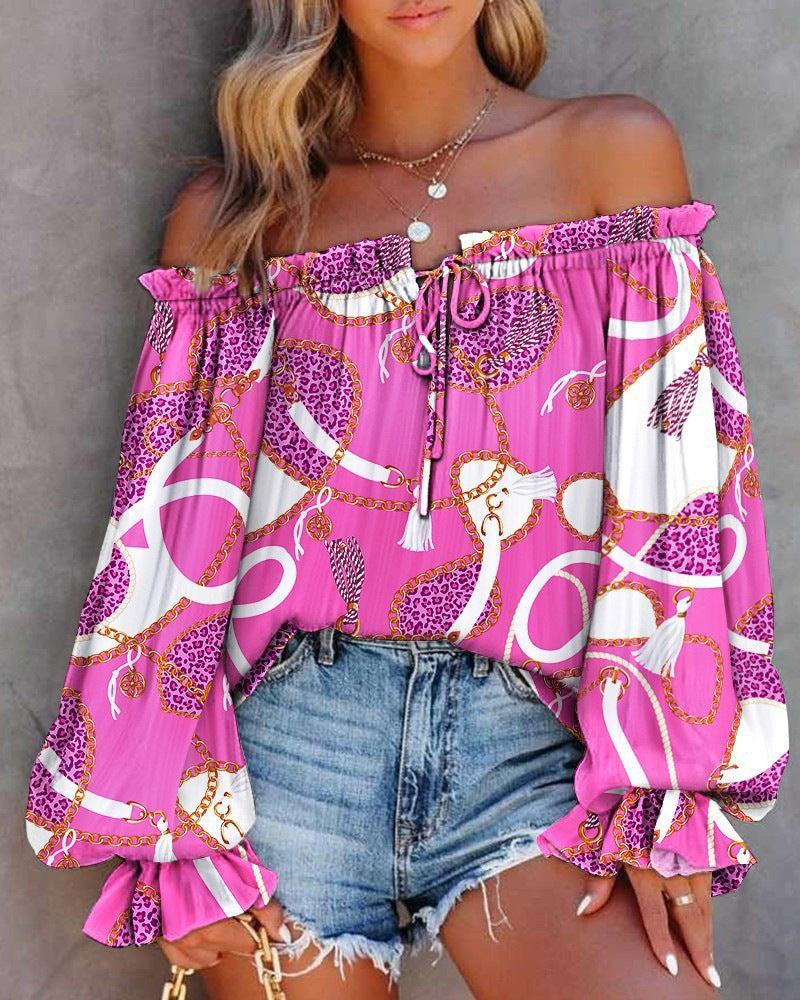 Dame Off-Shoulder Bohemian Tryk Bluse Stilla