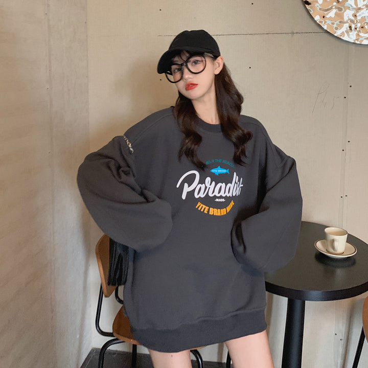 Kvinders afslappede oversized sweater med kreativt grafisk design og materialer af høj kvalitet