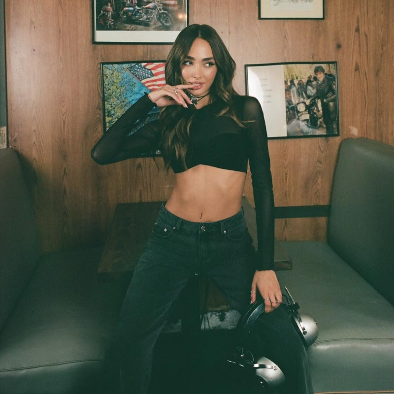 Dame Gennemsigtigt Langærmet Crop Top Stilla