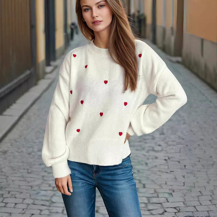 Kvinders sweater med legesyg hjerte mønster og afslappet pasform Stilla