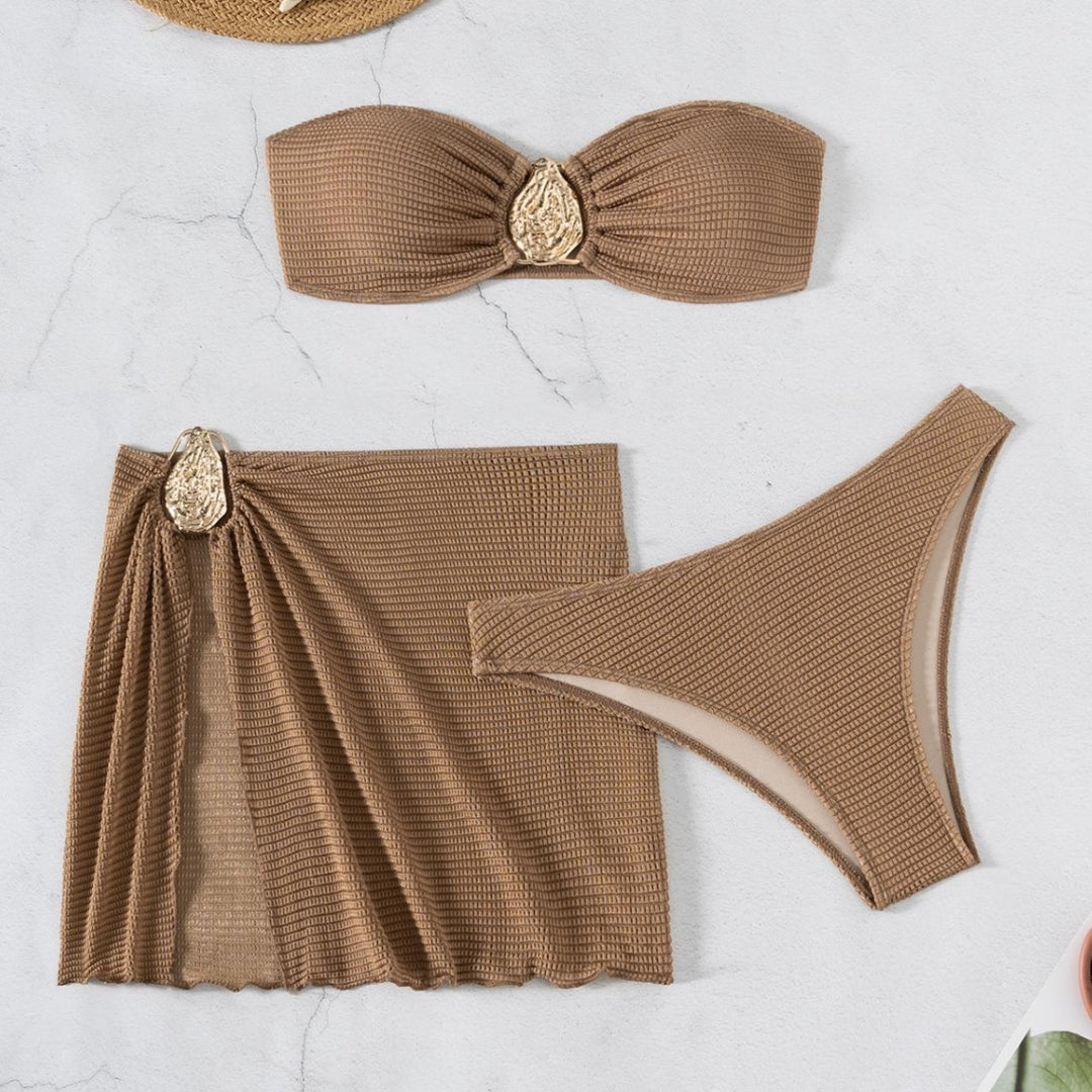 Dame bandeau bikini sæt med flot foldedetalje Skovae