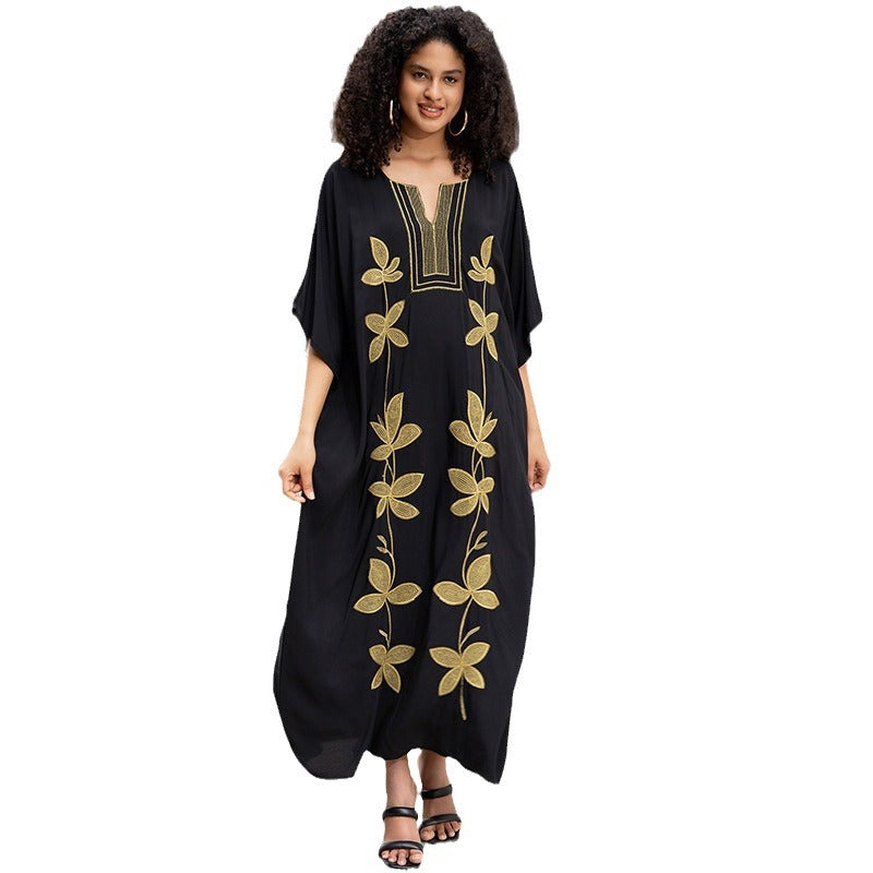 Dame Kaftan med detaljeret blomsterstikdesign Stilla