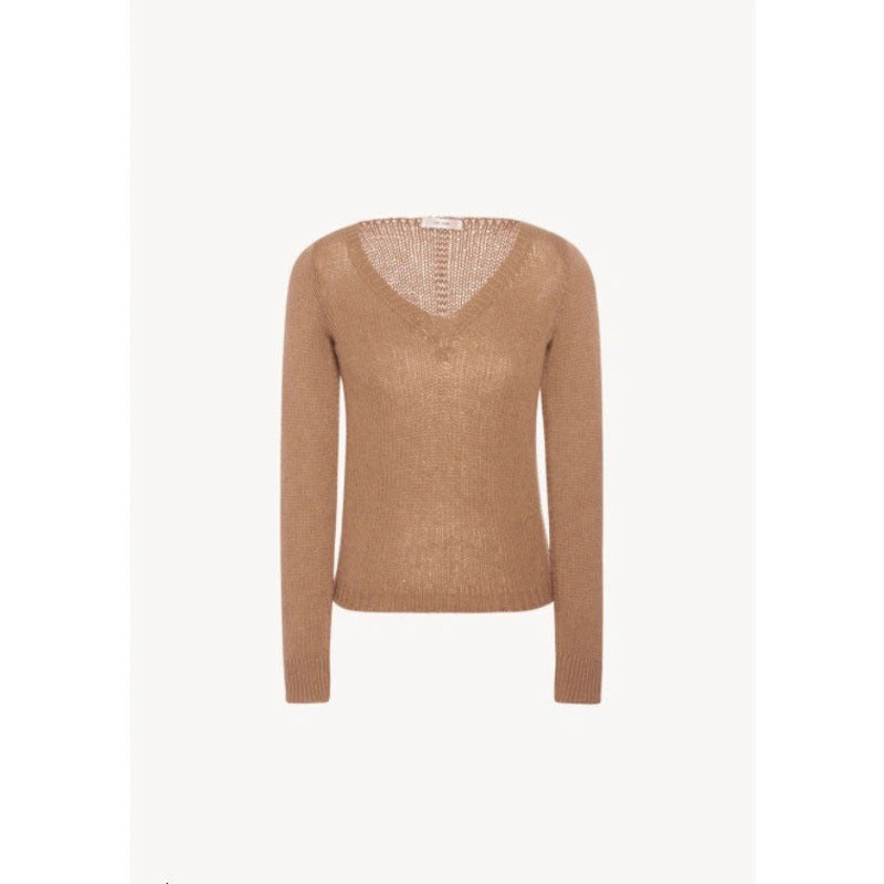Dame elegant V-hals strikpullover i fin uld med afslappet design og ribstrikdetaljer Stilla