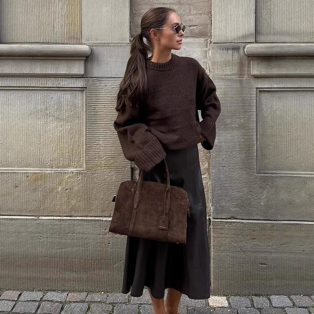 Dame afslappet strikpullover med elegant kant Stilla