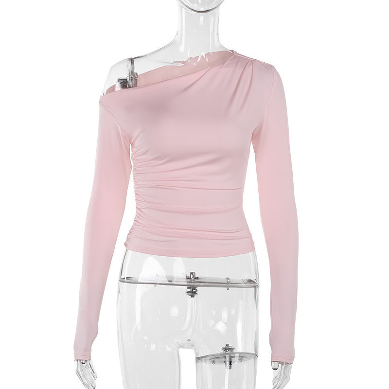 Dame Langærmet Crop Top med asymmetrisk uddybning og rynkning Skovae
