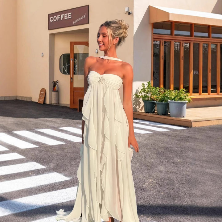 Dame elegant Maxi-kjole med flydende chiffon og forførende slids Stilla