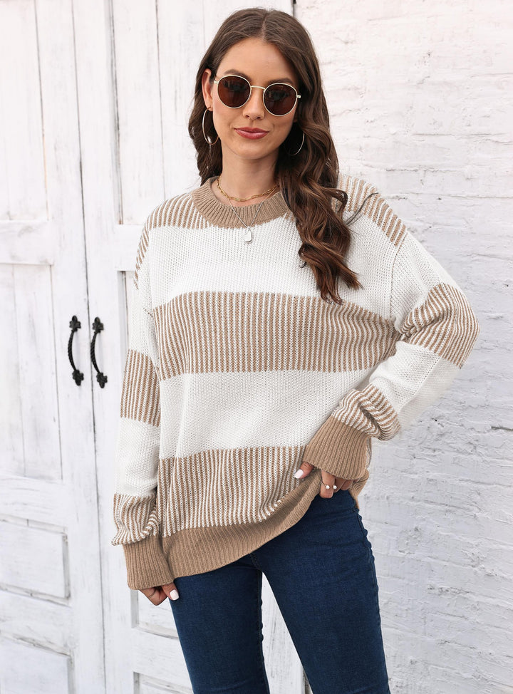 Dame stribet strikpullover i relaxed fit Stilla