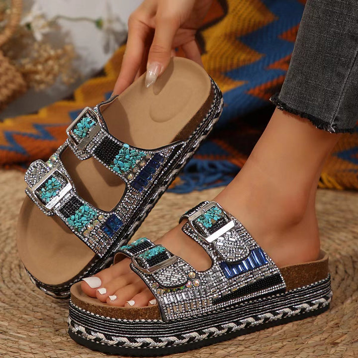 Dame platform-sandaler med eksklusiv dekoration Stilla