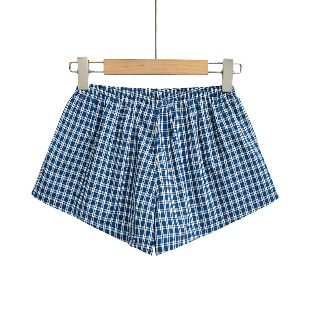 Dame bomulds shorts med elegant ternet mønster og komfortabelt gummibånd Stilla