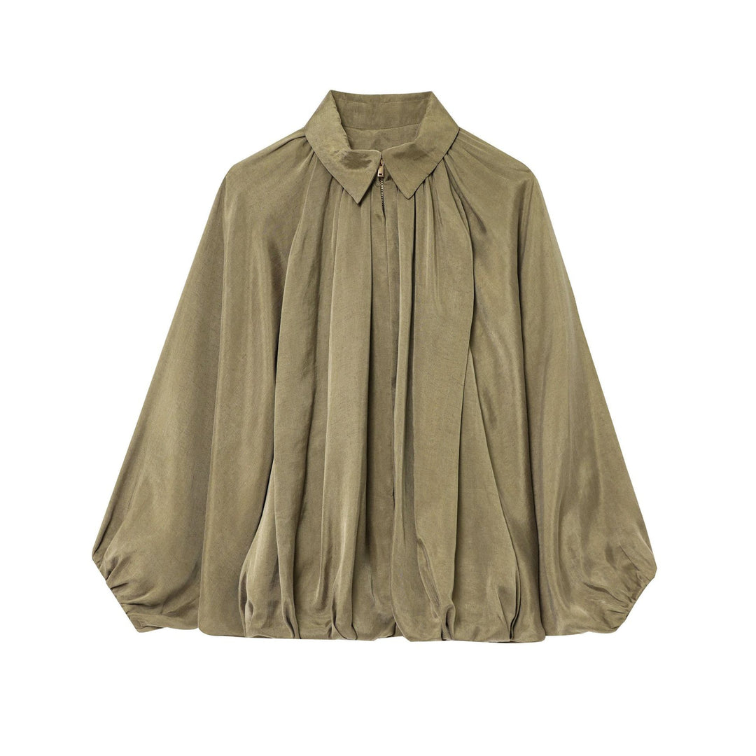 Damer Plisseret Bluse med Elegant Stående Krave Stilla