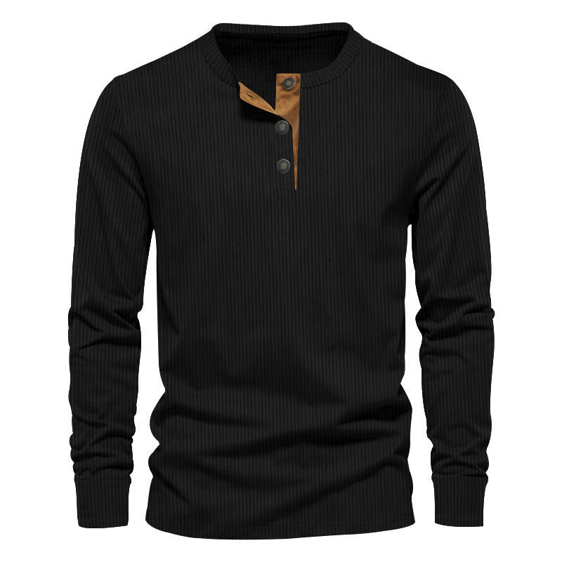 Herrer nano ribbet Thermo-Henley lavet af bomuldsblanding med tre-knap lukning og elastiske manchetter Skovae