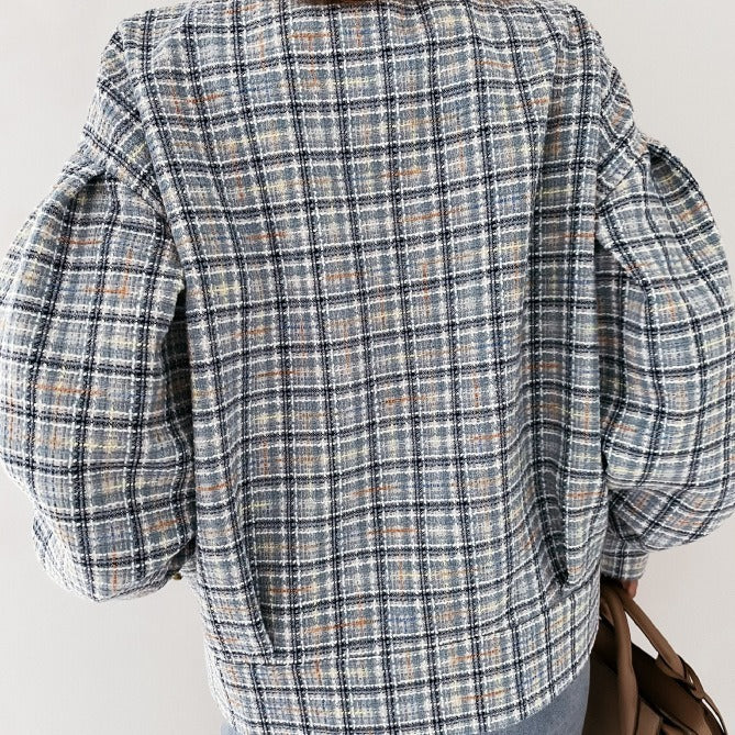 Dame Mode nettet Karojakke med elegante knapdetaljer Stilla