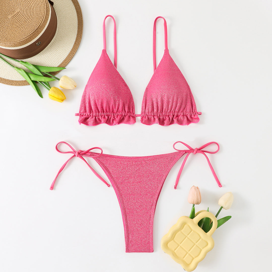 Dame Bikini-sæt med glinsende flæsedetaljer og justerbare stropper Stilla