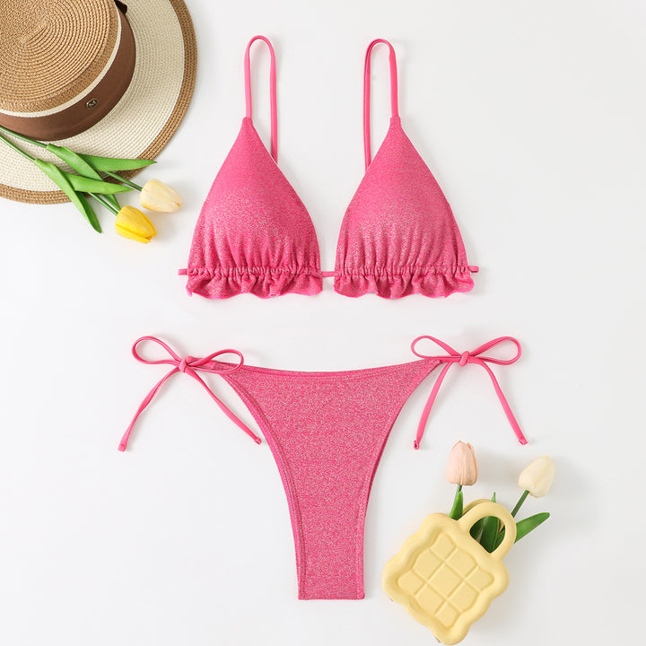Dame Bikini-sæt med glinsende flæsedetaljer og justerbare stropper Stilla