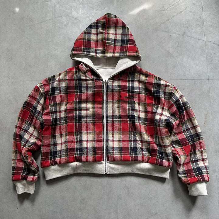 Unisex nan foretakket hættetrøje med ternet flannel foder og lynlås Skovae