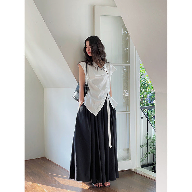 Dame elegant top med omslagsdesign og fint flydende stof Stilla