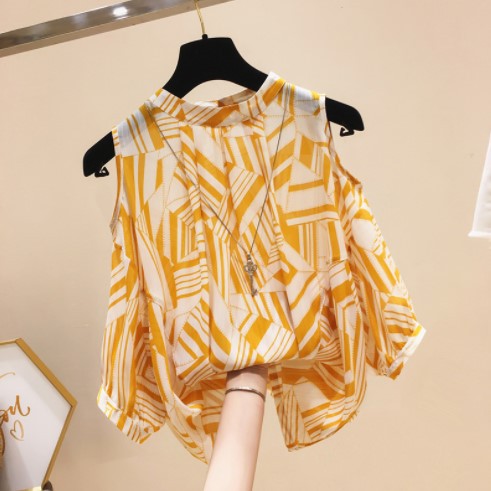 Dame Kold Skulder Geometrisk Tryk Bluse Stilla