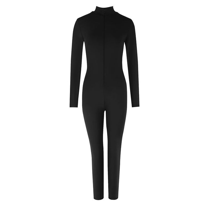 Dame Langærmet Jumpsuit med høj krave og sømløst design Skovae