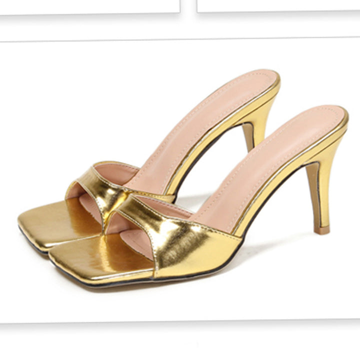 Dame Open-Toe Mules med elegant metallicrem og diskret hæl Stilla