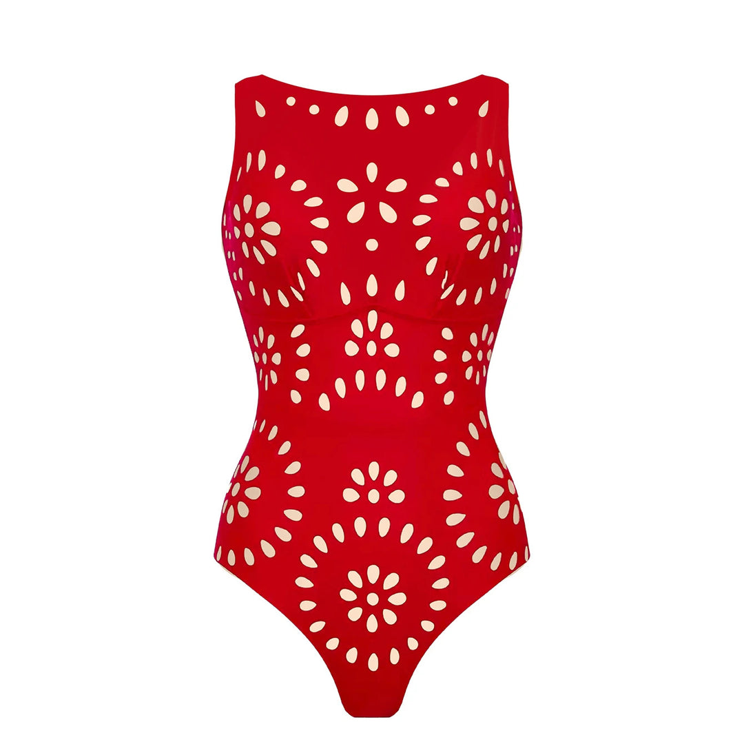 Dame heldragt badedragt med usædvanligt cut-out-design og dekorative mønstre Stilla