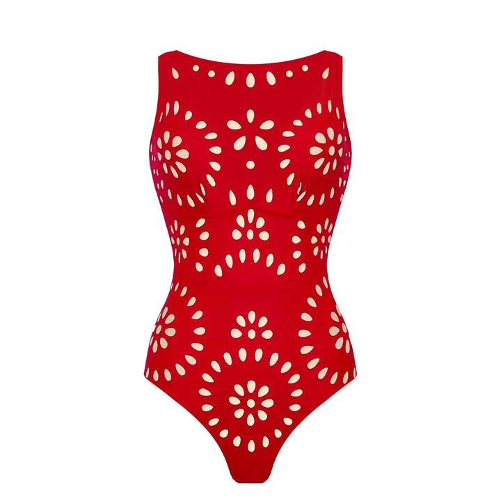 Dame heldragt badedragt med usædvanligt cut-out-design og dekorative mønstre Stilla