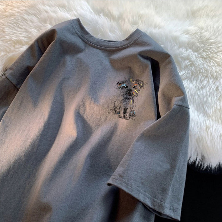 Dame T-Shirt med kreativ hundemotiv og afslappet snit Stilla