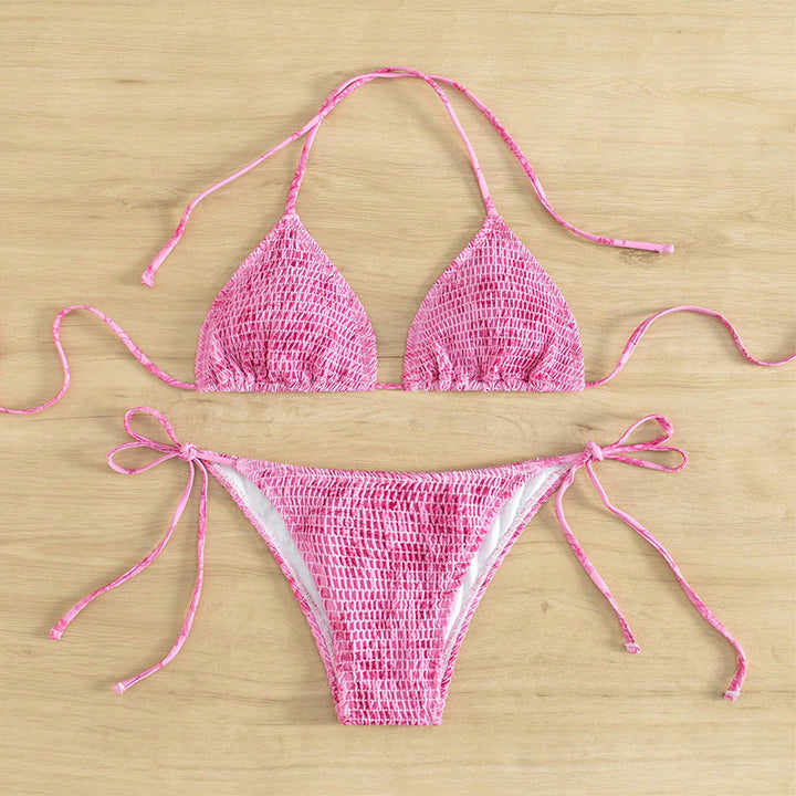 Dame Triangel-Bikini med raffinerede bindebånd og floral design Skovae