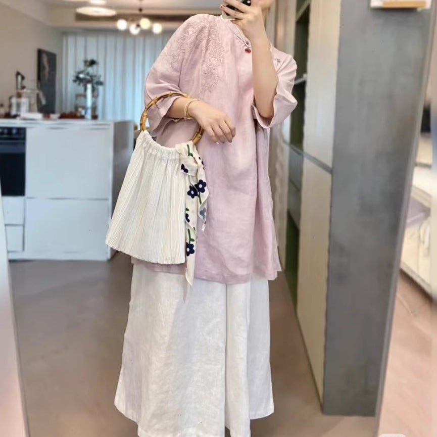 Dame Floral Broderet Lang Tunika Top Stilla