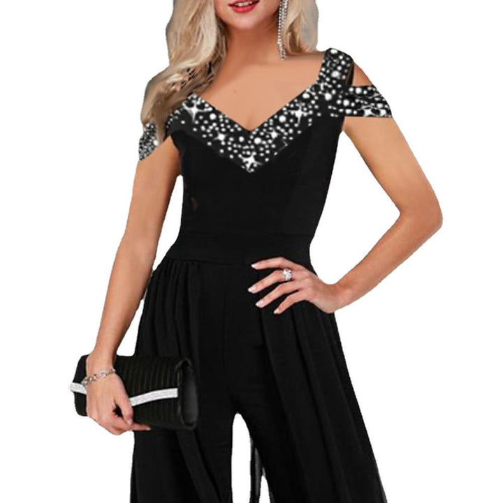 Dame Elegant Chiffon Jumpsuit med Paillet-Overdel Stilla