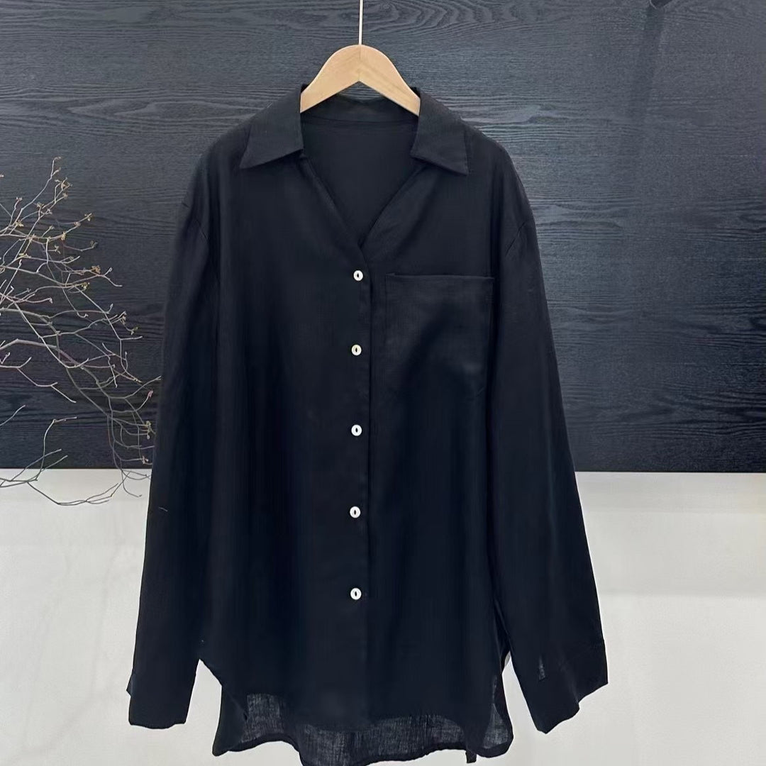 Femme Linned Langærmet Button-Up Skjorte Stilla