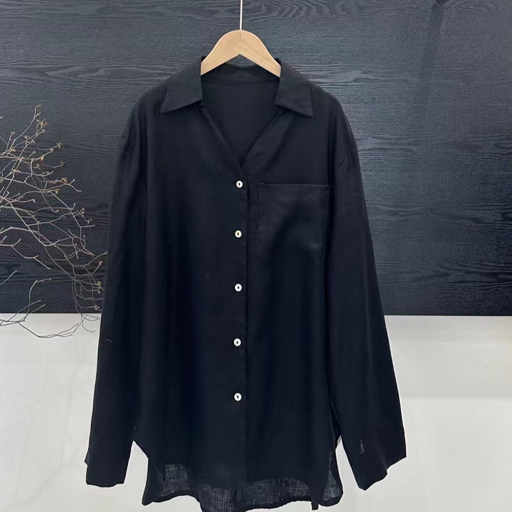 Femme Linned Langærmet Button-Up Skjorte Stilla
