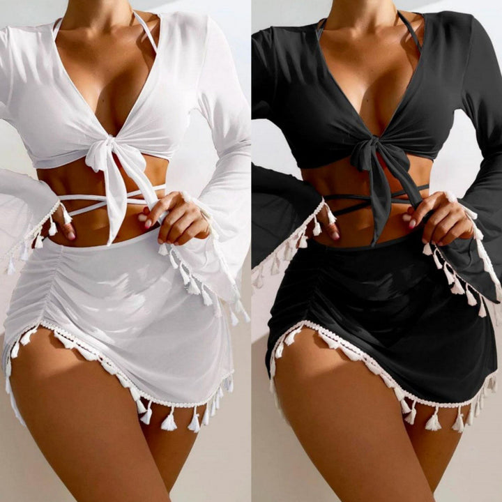 Dame bikini sæt med trendy cover-up og dyb V-udskæring Stilla